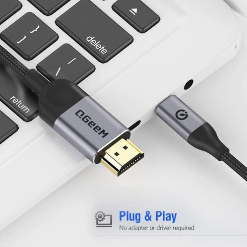 Câble QGeeM USB-C/Type-C vers HDMI 4K 30 Hz pour la duplication d'écran et l'affichage étendu, longueur du câble : 3 m SQ92031879-06